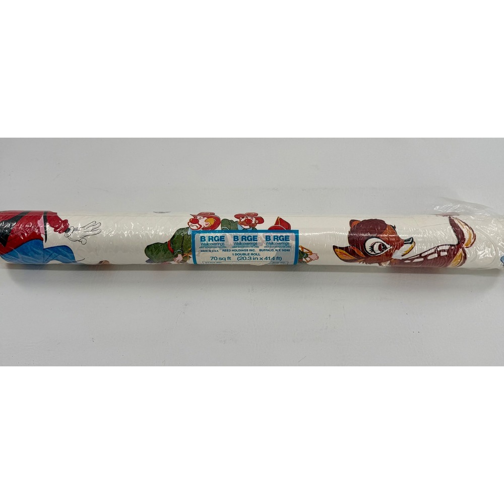 Birge Wallpaper Roll Kids Disney Bambi Snow White Goofy 65204 Vintage 70 Ft New